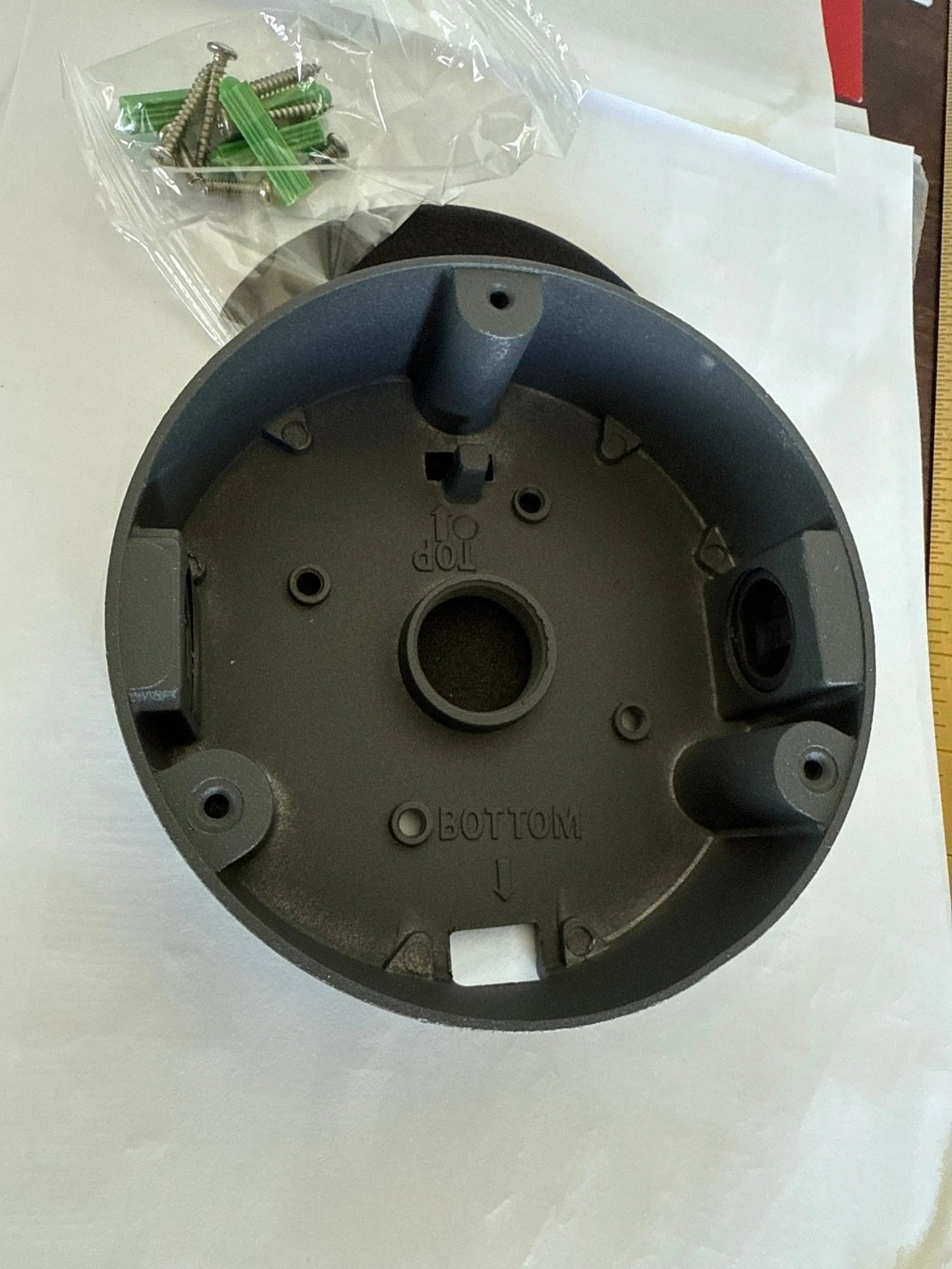 Weatherproof grey junction box mount compatible with 4MP turret style security cameras