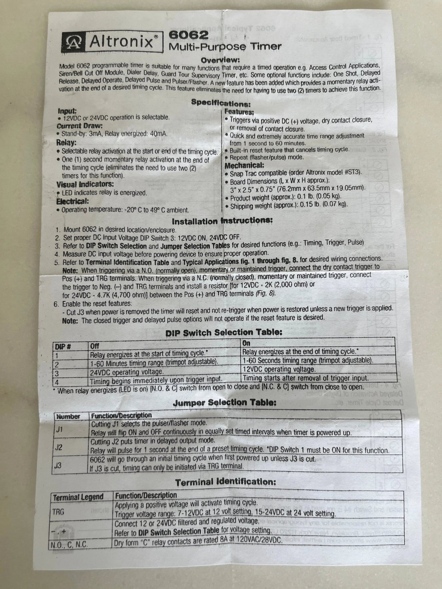 Altronix 6062 Multi - Purpose Timer 1 second to 60 minutes - Avenger Security