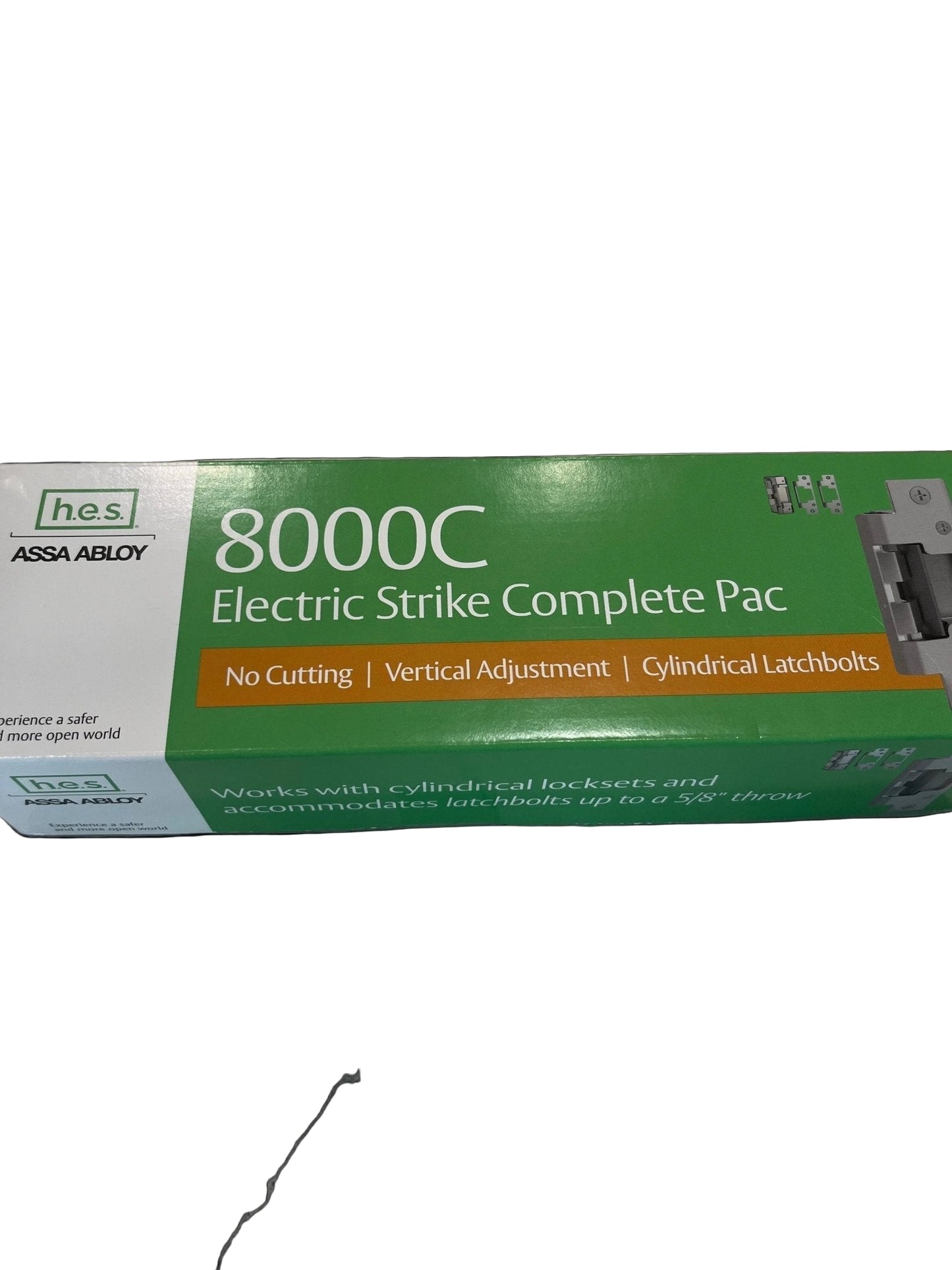 HES 8000C no-cut electric strike Complete Pac for cylindrical latchsets, retrofit kit with faceplate and hardware for easy door frame installation.